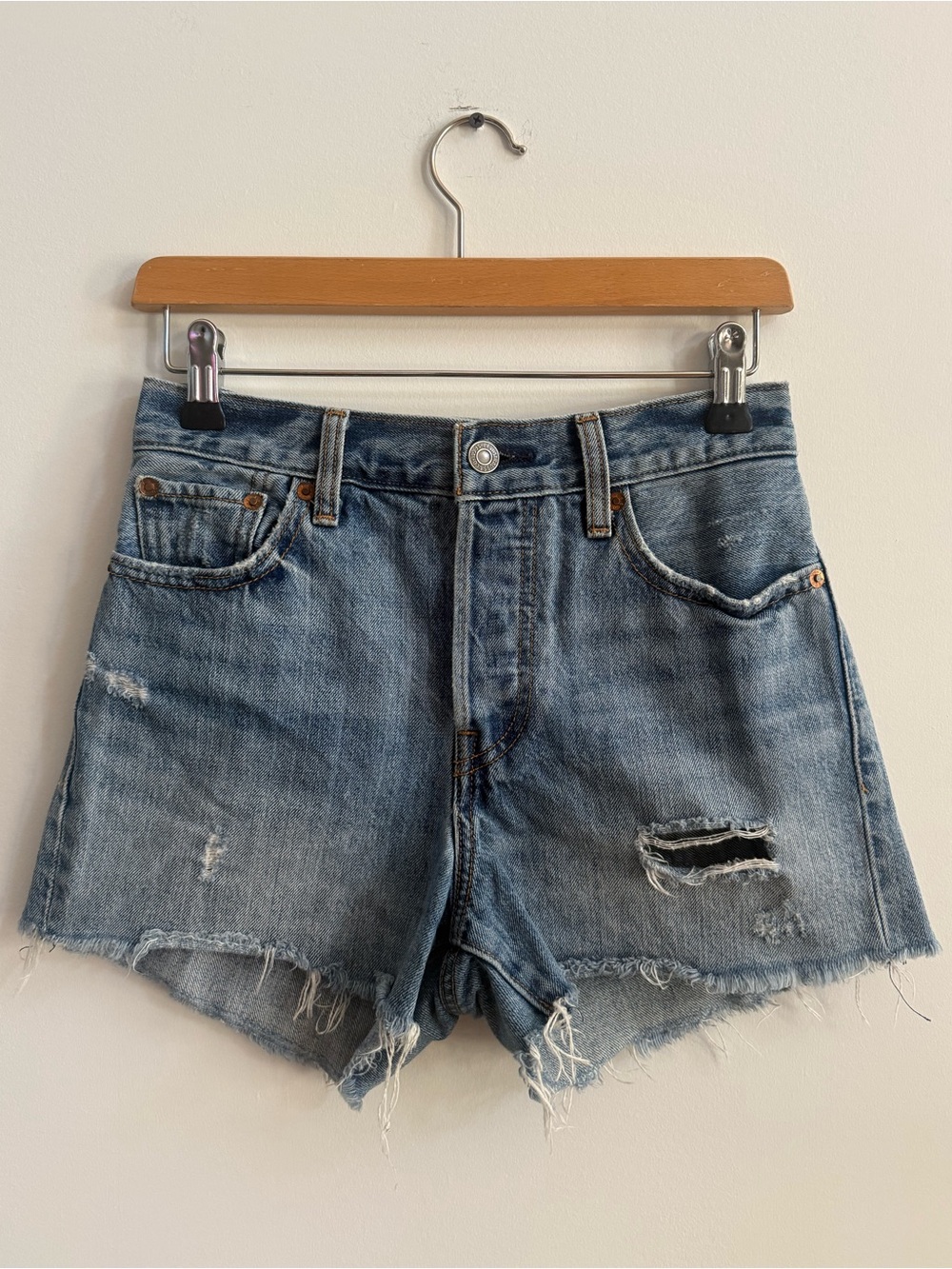 Levi's Distressed Light Blue Denim Wedgie Shorts